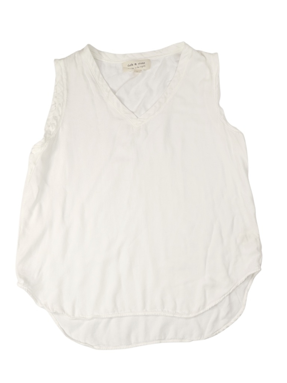 Cloth & Stone White Sleeveless V Neck Tank Top Large Rayon Hi Low Hem